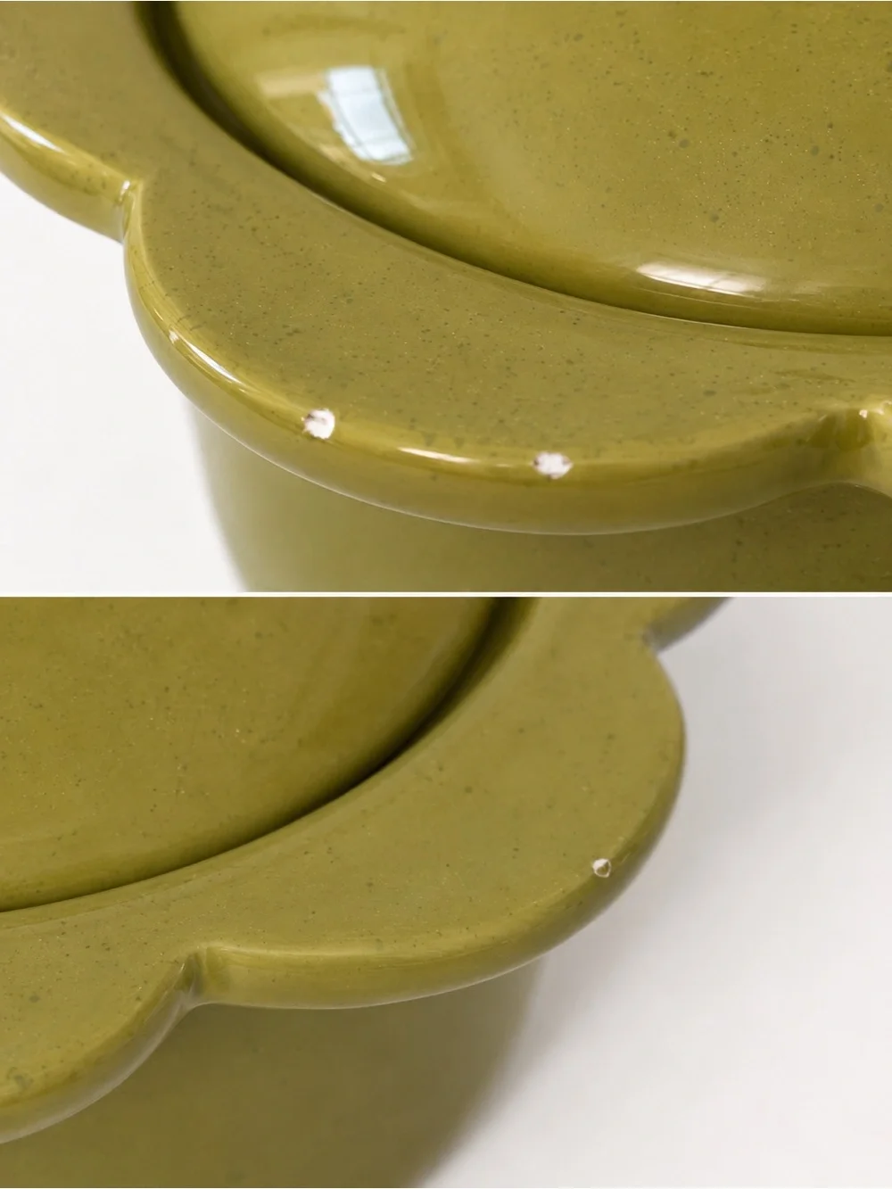 Flower Shaped Olive Green Ceramic Baking Vessel w/ Lid NWT Rustic Cottage